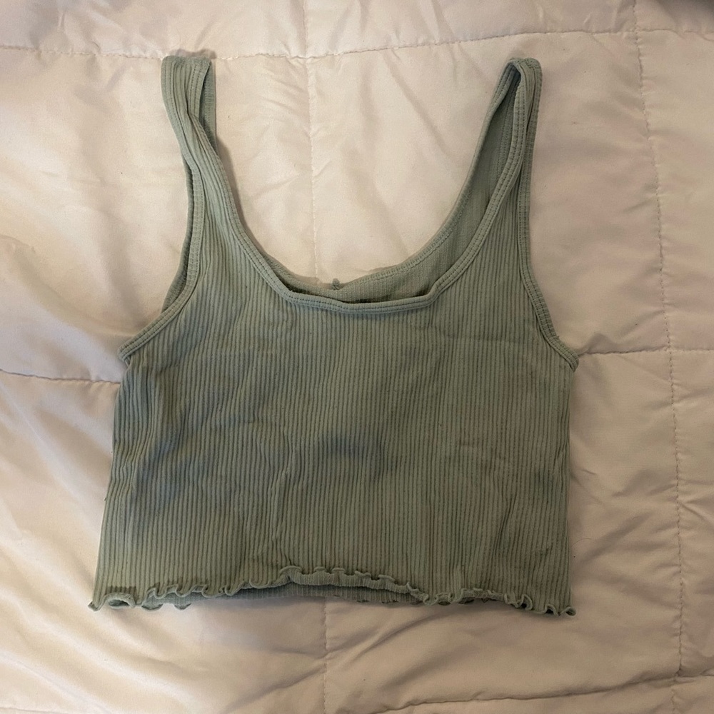 Garage cropped ribbed green tank top